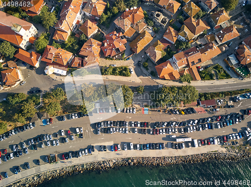 Image of Aerial view of tile roofs of old Nessebar, ancient city, Bulgaria