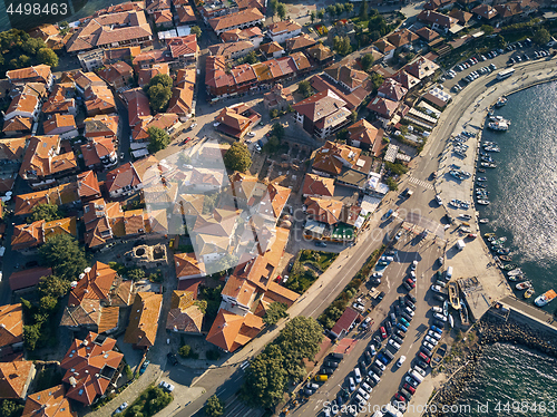 Image of Aerial view of tile roofs of old Nessebar, ancient city, Bulgaria