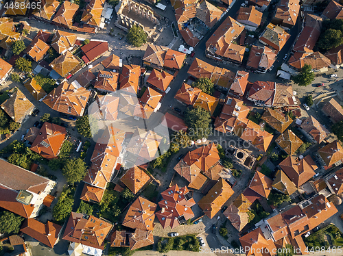 Image of Aerial view of tile roofs of old Nessebar, ancient city on the Black Sea coast of Bulgaria