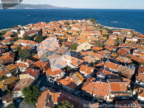 Image of Aerial view of the tile roofs of old Nessebar, ancient city on the Black Sea coast of Bulgaria