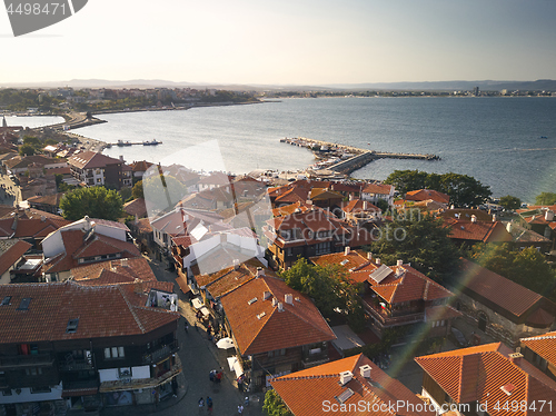 Image of Aerial view of old Nessebar ancient city on the Black Sea coast of Bulgaria