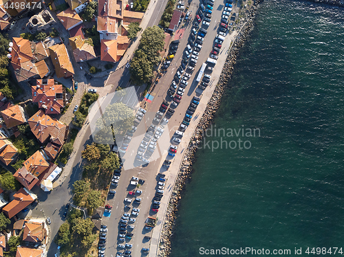 Image of Aerial view of tile roofs of old Nessebar, ancient city, Bulgaria