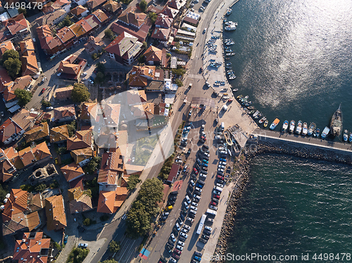 Image of Aerial view of tile roofs of old Nessebar, ancient city, Bulgaria