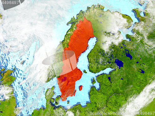 Image of Sweden on map with clouds