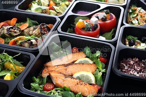 Image of Lunch boxes, delicious and healthy dinner dishes