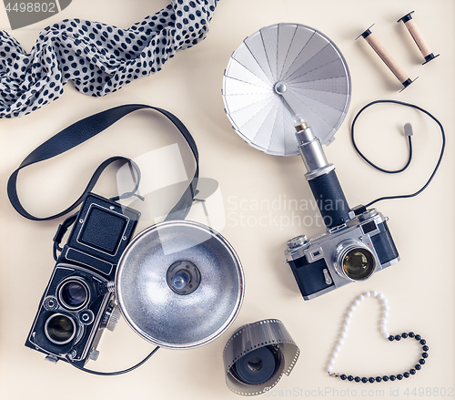 Image of Vintage photo cameras  and accessories