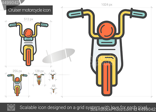 Image of Cruiser motorcycle line icon.