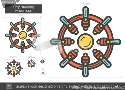 Image of Ship steering wheel line icon.