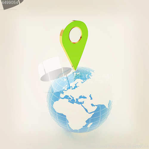 Image of Planet Earth and map pins icon. 3d illustration.. Vintage style