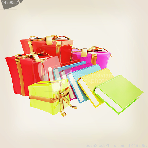 Image of Gifts and books. 3d illustration. Vintage style