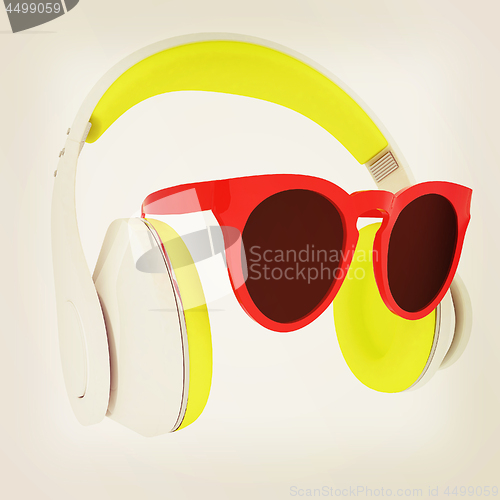 Image of Sunglasses and headphone for your face. 3d illustration. Vintage