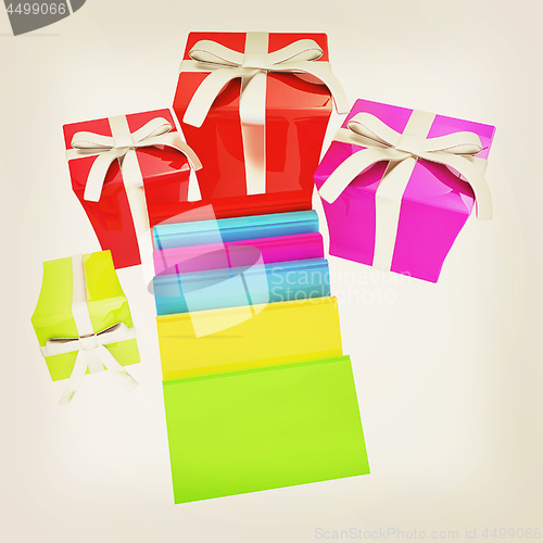 Image of Gifts and books. 3d illustration. Vintage style