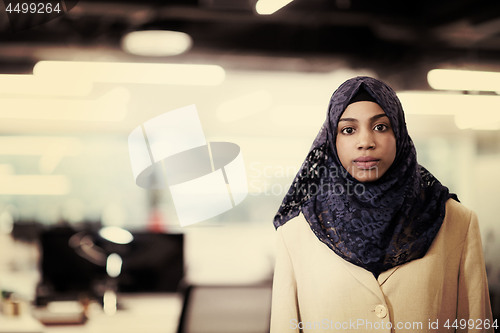 Image of Portrait of black muslim female software developer