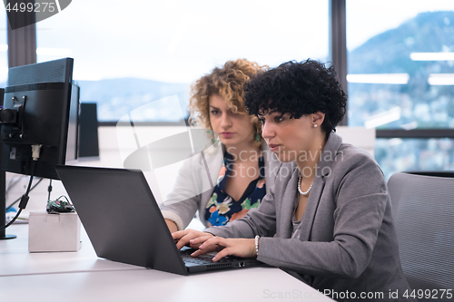 Image of female software developers using laptop computer