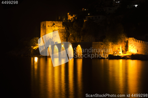 Image of Antique Fortress in Alanya at Night
