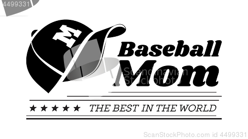 Image of Baseball mom emblem with baseball lacing and a hat on white background. Vector