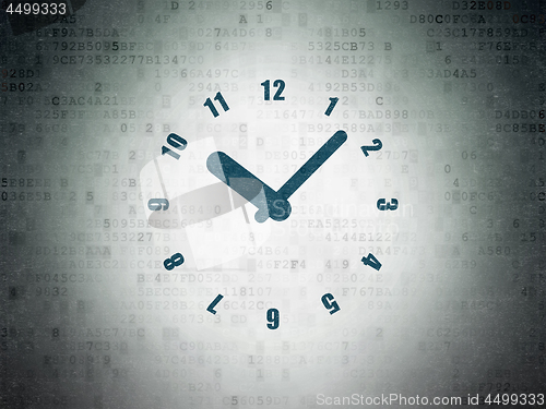 Image of Timeline concept: Clock on Digital Data Paper background