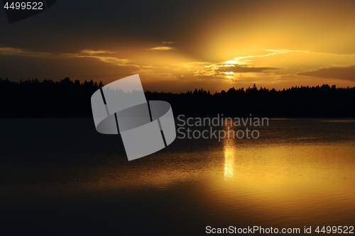 Image of sunset over the lake, landscape in Finland