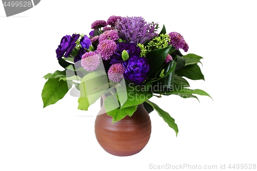Image of bouquet of flowers in a ceramic vase on a white background