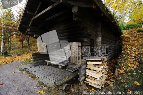 Image of wooden traditional Finnish sauna in autumn