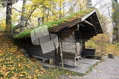 Image of wooden traditional Finnish sauna in autumn