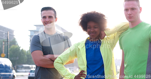 Image of Portrait of multiethnic group of young people on the jogging