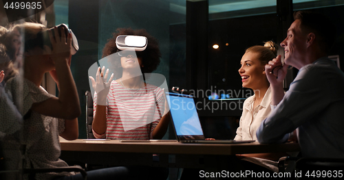 Image of Multiethnic Business team using virtual reality headset