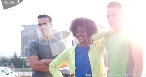 Image of Portrait of multiethnic group of young people on the jogging