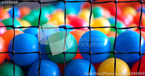 Image of Colorful plastic toy balls in the play pool