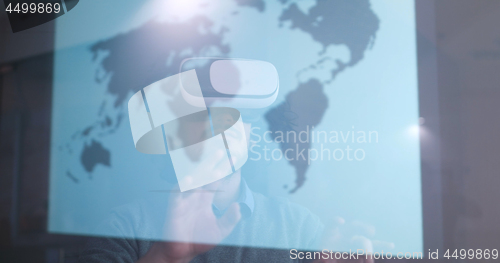 Image of man using VR-headset glasses of virtual reality