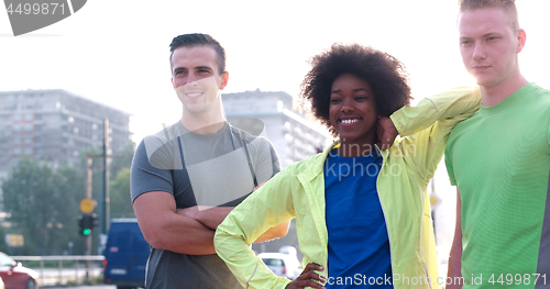 Image of Portrait of multiethnic group of young people on the jogging