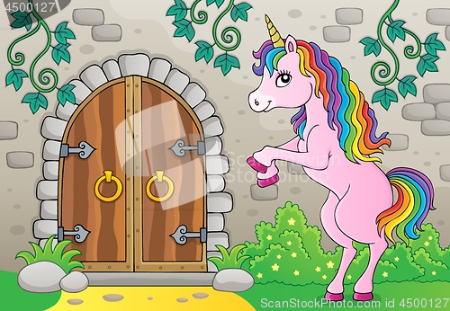 Image of Unicorn by old door theme image 2