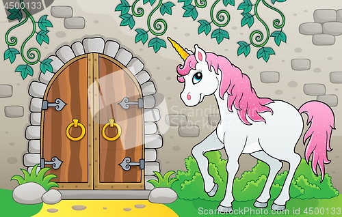 Image of Unicorn by old door theme image 1