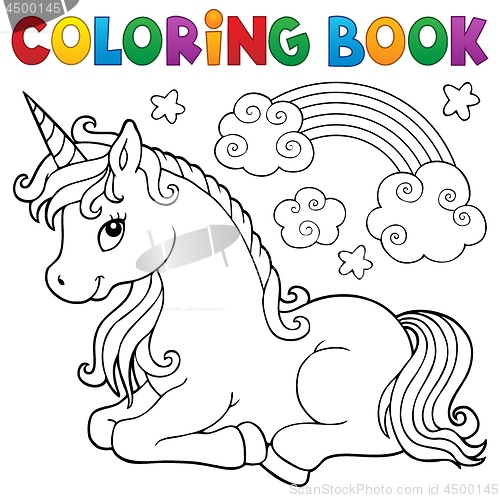 Image of Coloring book stylized unicorn theme 1