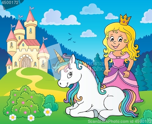 Image of Princess and unicorn near castle theme 1