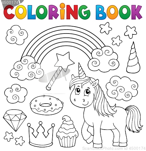 Image of Coloring book unicorn and objects 1