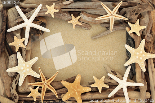 Image of Driftwood and Starfish Seashell Abstract Background