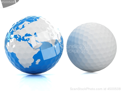 Image of Conceptual 3d illustration. Golf ball world globe