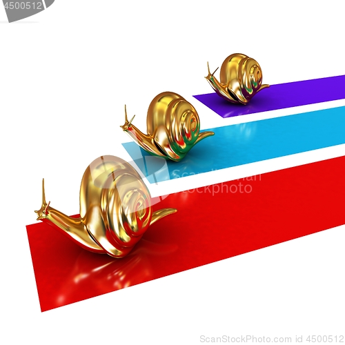 Image of Racing snails. 3D illustration