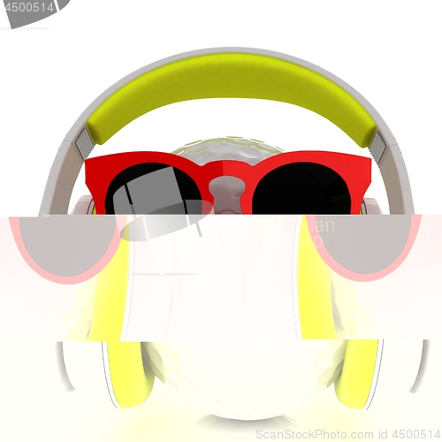 Image of Golf Ball With Sunglasses and headphones. 3d illustration
