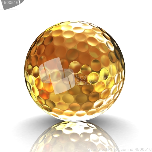 Image of 3d rendering of a golfball in gold