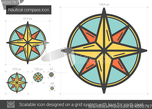 Image of Nautical compass line icon.