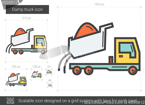 Image of Dump truck line icon.