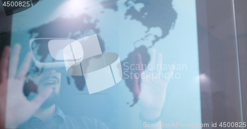 Image of man using VR-headset glasses of virtual reality