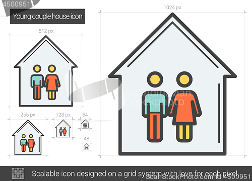 Image of Young couple house line icon.
