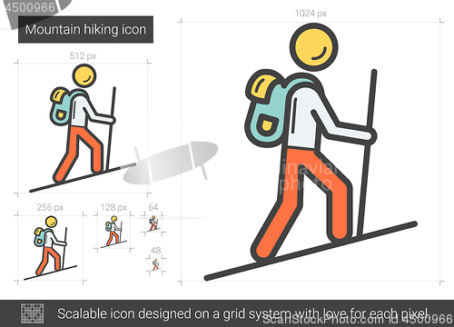 Image of Mountain hiking line icon.