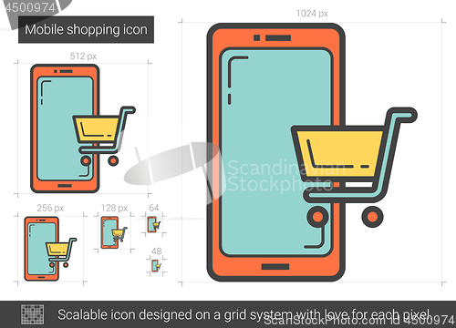 Image of Mobile shopping line icon.