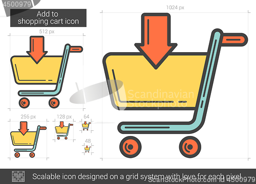 Image of Add to shopping cart line icon.