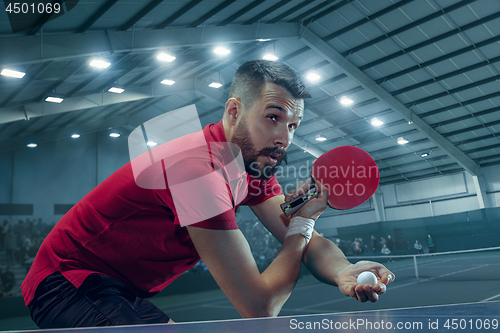 Image of The table tennis player serving