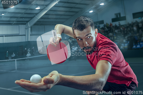 Image of The table tennis player serving